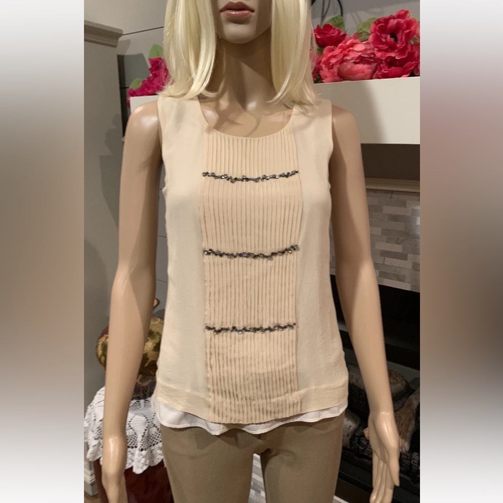 J. Crew silk crepe bedazzled jeweled pleated sleeveless blouse size 0